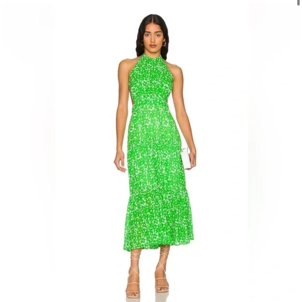 Karina Grimaldi White and Green Floral Print Maxi Dress.